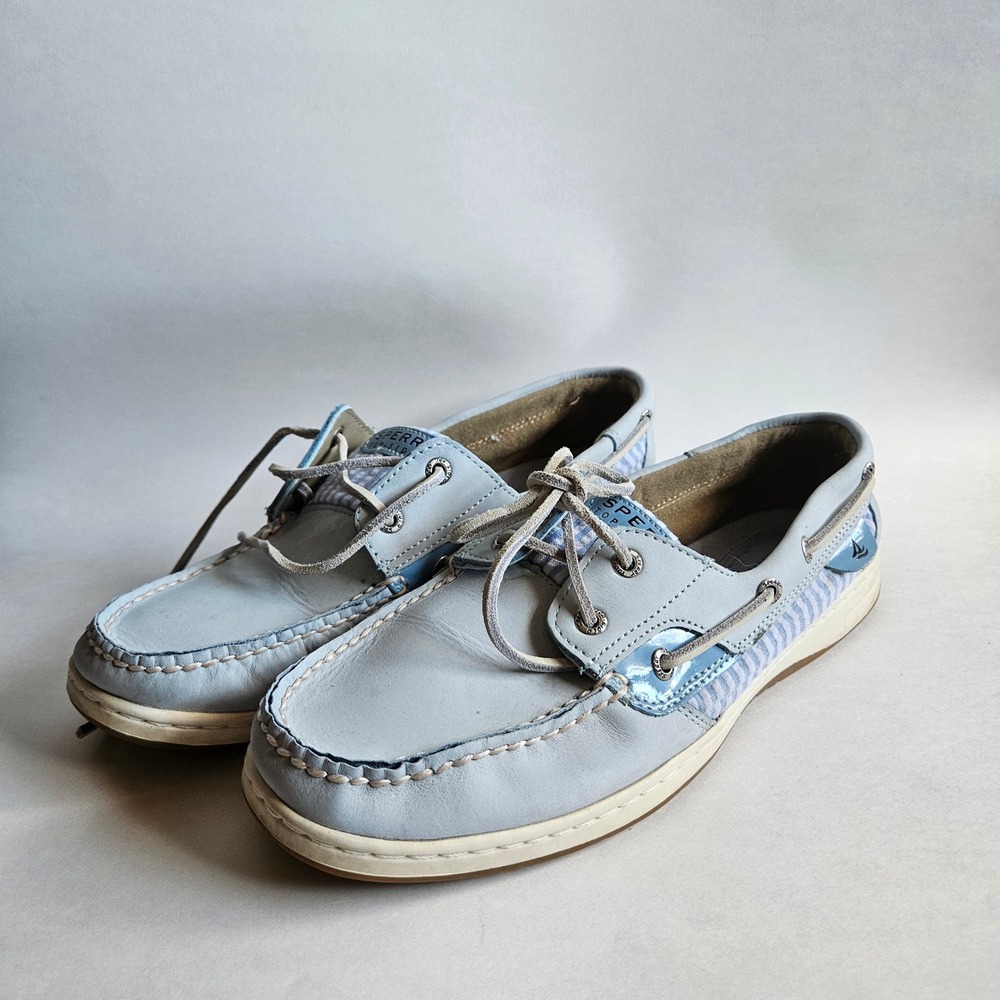 Sperry Top-Sider Light Blue Leather Striped Boat Shoes Womens 11M 9174665